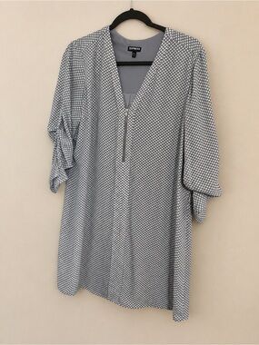 Express Gray Polka Dot Zip Shift Dress Large Office Chic Minimalist